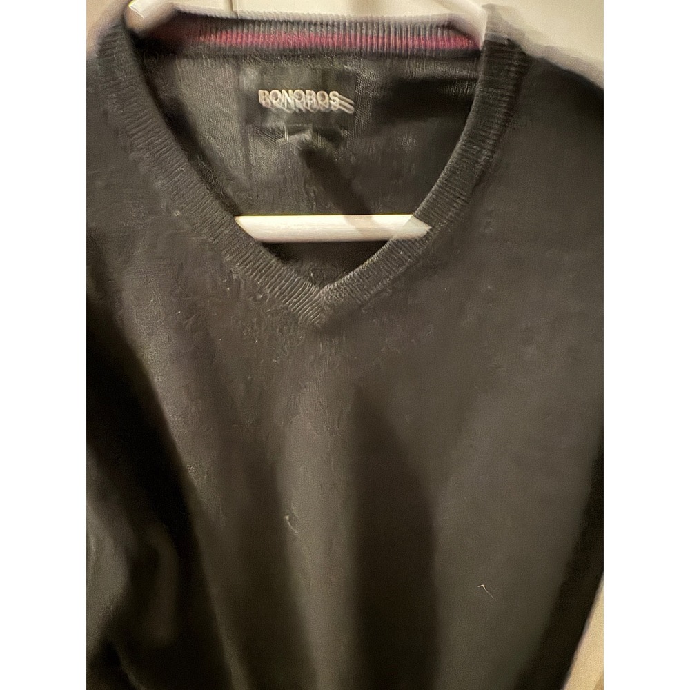 Bonobos Mens Large V-Neck Sweater Black‎ 100% Extra Fine Merino Wool Knit L